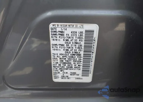 2014 Nissan Rogue Select S z USA, uszkodzony, nr VIN JN8AS5MT3EW101736